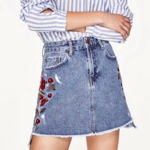 Zara Embroidered Denim Skirt